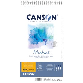 CANSON Montval Watercolour Paper Spiral Pad, Fine Grain, 300 gsm, 12 Sheets, 16 x 28.4 cm