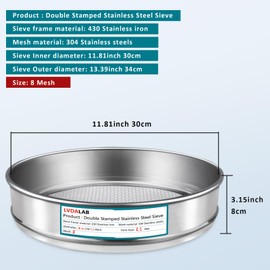 304 Stainless Steel Lab Sieve Screen Mesh, 8 Mesh (2.5mm) Aperture Test Sieve, 12Inch(30cm) Diameter Economy Standard Analysis Sample Test Sieves for Industrial Laboratory Homes