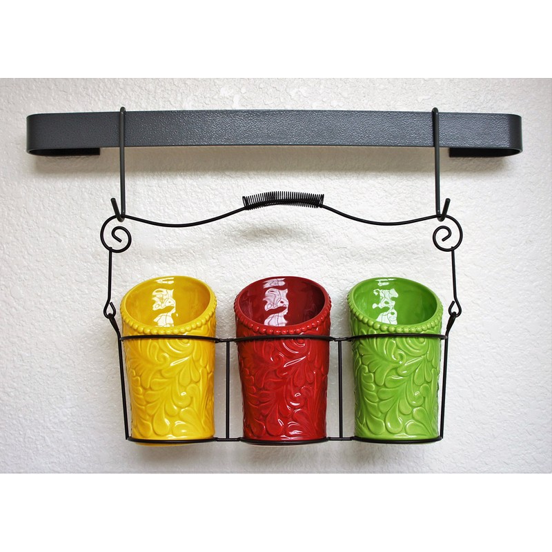 Kitchen Utensil Holder Set (4 Pieces) - 3 Ceramic Crocks