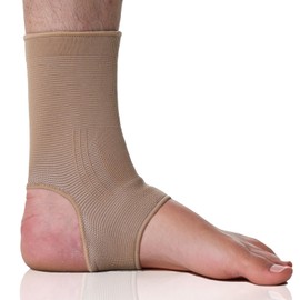 NeoTech Care Ankle Support Sleeve - Open Heel, Light, Elastic & Breathable Knitted Fabric - Medium Compression - For Men, Women, Kids - Right or Left Foot (Beige Color, Size L, 1 Unit)