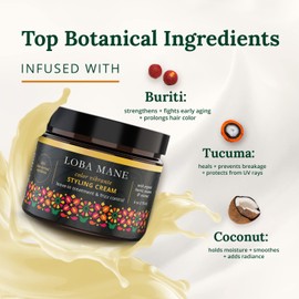 Loba Mane Curl Styling Cream – Anti Frizz & Heat Protection Curl Defining Cream - Nourishes and Hydrates - Color Safe, Vegan, Natural & Organic Curly Hair Cream (6oz)