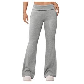 RoseSeek Girl's Fold Over High Waisted Flare Pants Skinny Yoga Bell Bottoms Track Trousers Light Grey 10Y