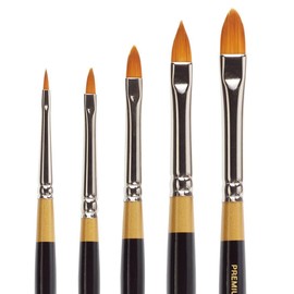 KINGART B-094 Premium 5 pc. Original Gold 9515 Series Pointed Filbert Brush Set, Synthetic Golden Taklon for Acrylic, Oil, Watercolor Paint, Short Handle, 5 Brushes Sizes: 0, 2, 4, 6, 8
