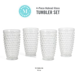 MARTHA STEWART Chauncey 4-Pack 14.3 oz Hobnail Handmade Glass Tumbler - Clear