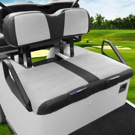 EZGO TXT Seat Cover, Golf Cart Front Seat Cover Fit for EZGO TXT 1994-2013 OEM Ordinary Seat Cushion, Breathable Polyester Mesh Cloth and Leather Combination Appearance, No Need Detaching Armrests