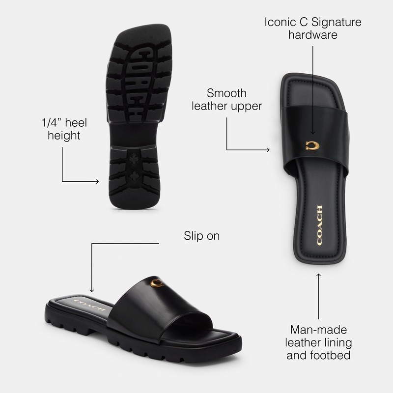 Coach Womens Florence Flat Sandal, Black, 10 US