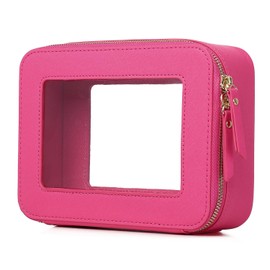 Pinkmik Clear Makeup Bag for Women Waterproof Travel Cosmetics and Toiletries Case Portable Makeup Oaganizer Bag Clear Car Bag with Zipper (X/Fuxia, M)