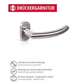 Gedotec Cuba Door Handle Set Garden Gate Door Fitting Stainless Steel L Shape on Oval Rosette | Lisbon | Handle Set PZ - Profile Cylinder | 1 Pair - Door Set with Mounting Material