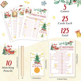 135 Pieces Christmas Party Games Sets, 125 Funny Happy Holiday Party Games Paper Cards with 10 Editable Pencils Gifts for Christmas Eve Winter Themed Family Party Game Supplies (Email Answers Sheet)