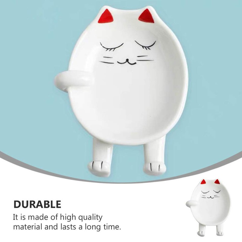 Lurrose Ceramic Cat Spoon Rest, Ceramic Spoon Holder Cat Kitchen