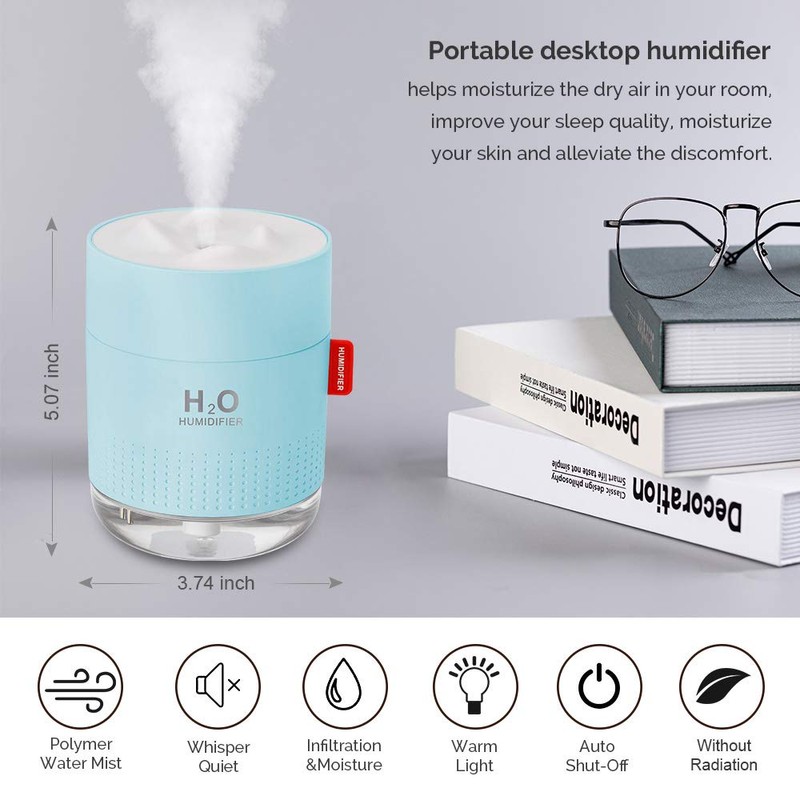 Portable Mini Cool Mist Humidifier, 500ml USB Personal Desktop Humidifier