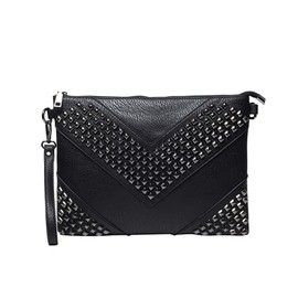 NIGEDU Oversized Clutch Bag Purse Women PU Leather Crossbody Shoulder Bags Studded Wristlet Handbag Rivet Envelope Clutches (Black)