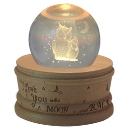 SOMOBOX Gift Wrapped Music Box K9 Crystal Ball with Projection and Rotating Wooden Base, 3D Effect Decorative Ball for Women Mom Girls Birthday,Mother's Day,Valentine's Day Gifts (Owl, Round)