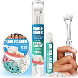 SMILE SAVER 360° Deep Clean 3-Sided Toothbrush + Toothpaste Tablets + 7-Pack Replacement Heads | 3D Triple Clean Hydroxyapatite Built-in Tongue Scraper | Child Kids Adults Braces Travel | Made in USA