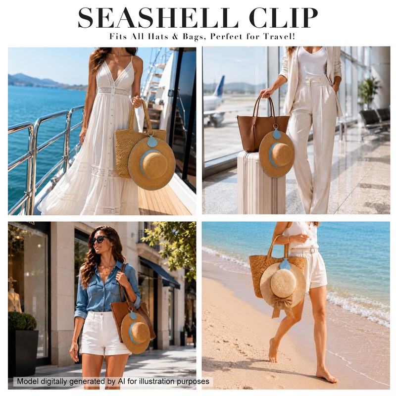 TABITORA Seashell Hat Clip for Travel, Hands-Free Hat Holder for
