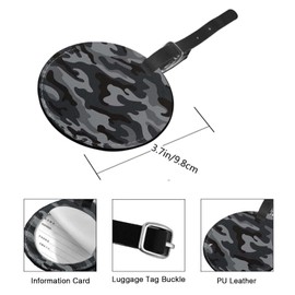 TKS MITLAN Camouflage Luggage Tags for Suitcases Repeats Seamless Pattern Black Gray Hunting Woodland Design Leather Baggage Suitcases Tag Name ID Label Privacy Cover Travel Bag Tags (Round 1 Pack)