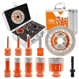 Core Drill Bit Kit BGTEC Diamond Hole Saw Set for Porcelain Tile Ceramic Marble Brick Granite Stone,5/8"-11 Thread 6/8/10/16/20/25/32/50mm+10mm Finger Milling Bit+Adapter+4.5" Diamond Blade