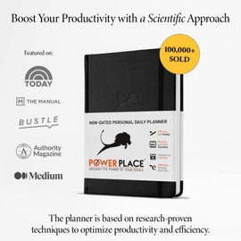 Daily Planner, Calendar & Life Organizer to Improve Time-Management, Productivity & Happiness | Vegan Leather Hardcover Notebook with Blank Dates, Undated 6 Months Hourly Planner for Men & Women, 24 Hour Agenda (Black)