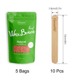 GreenLife® 500g Hard Wax Beads with 10pcs wax stick, Hard Wax Beans Hair Removal, Painless Waxing Bean Home wax Kit for Facial, Legs, Arms, Body, Bikini, Brazilian Pearl Depilatory, Hot Waxs for Women and Men (500g Bagged, Green tea)