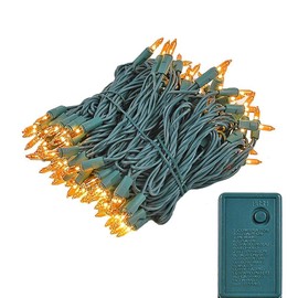 Novelty Lights 140 Light Chasing Patio Party Christmas Mini Light Set, Orange, Green Wire, 46.5' Long