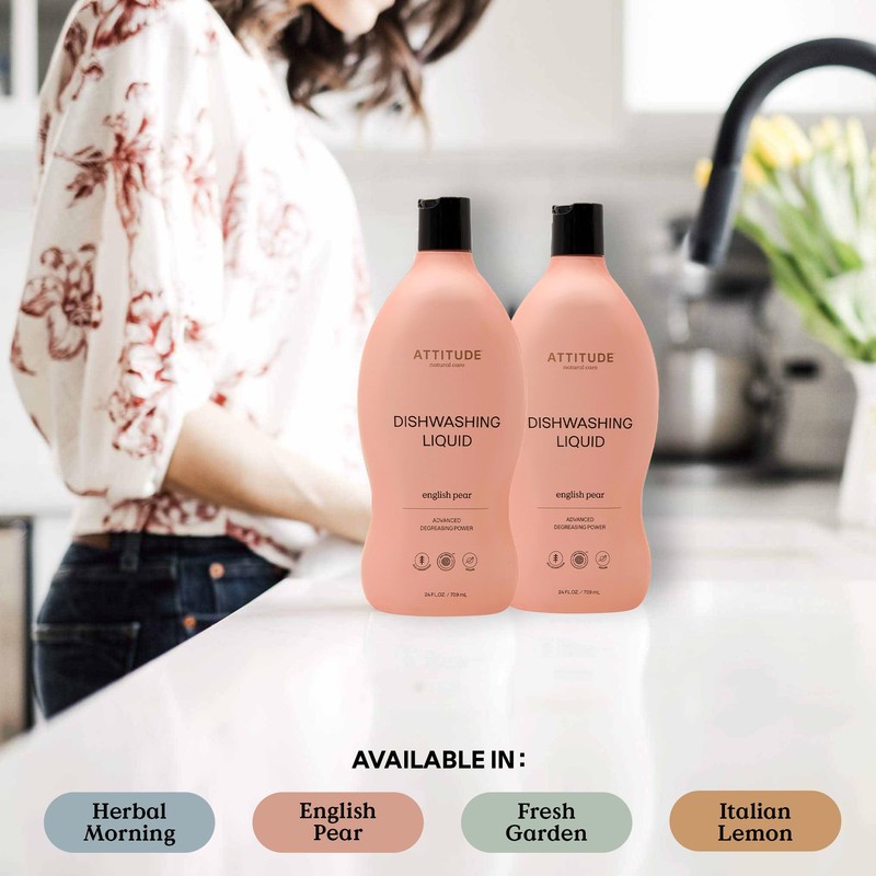 ATTITUDE Dish Soap, EWG Verified, Plant-Based & Vegan Dishwashing Liquid,