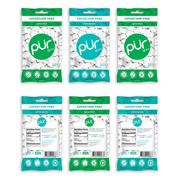 PUR Gum Flavor Assortment Variety Pack (Spearmint & Wintergreen, Pack Of 6)
