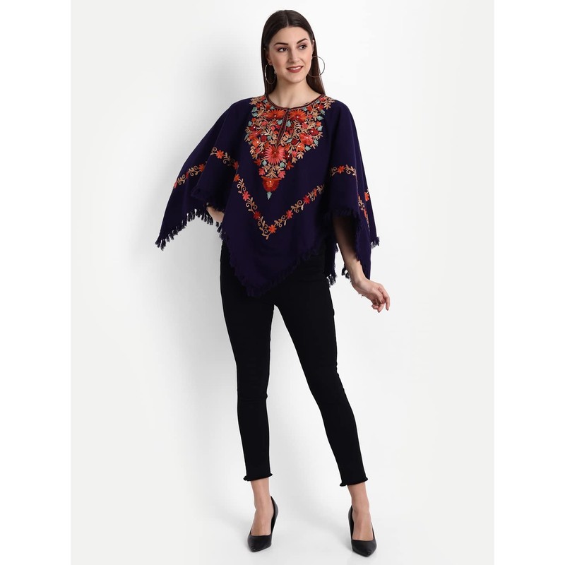 Zamour Indian Kashmiri Women's Poncho/Overcoat Hand Embroidery Paisley Work with