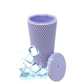 Nadia's Little Treasures Studded Cup Tumbler Straw Lid - Plastic Double Walled Cold Cup for iced Coffee, Water, Slush or Smoothies, Your Home Cinema Cup(24 OZ / 700ml, Matte Lilac)