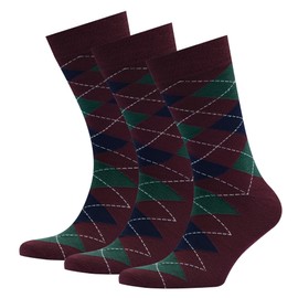 VRD Bamboo Rayon Men’s Dress Socks Maroon Burgundy 3-Pack Argyle Design Mid-Calf Crew Socks for Men Shoe Size 8-13