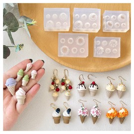 Keoker Ice Cream Polymer Clay Molds, 5 Shapes 3 Sizes Summer Silicone Polymer Clay Earring Molds, Polymer Clay Ice Cream Cone Mold