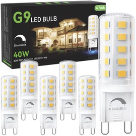 TJOY 6 Pack G9 LED Bulb Dimmable 4W Equivalent 40 Watt, Daylight White 6000K, Replacement G9 Halogen Light Bulb, T4 G9 Bi-pin Base Bulb, G9 Socket Bulb for Chandelier, 120V No Flicker, 450LM