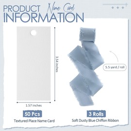 Humyoun 50 Pcs Name Place Cards for Table Setting Blank Wedding Place Cards with Chiffon Ribbon 1.57 x 3.54 Inch Hanging Gift Tags for Wedding Dinner Banquet Party Table Setting Supplies (Dusty Blue)