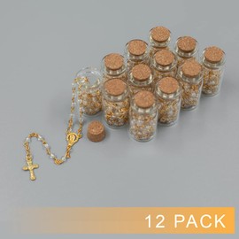 First Holy Communion Favor Rosary in Glass jar Bottle White Beads Gold Chain Catholic Crucifix Necklace Baprtism, Memorial -12PCS Y