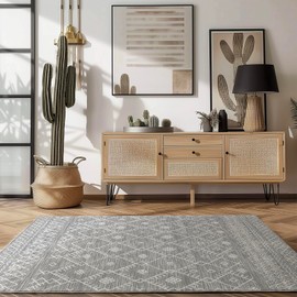 EVERGRACE Moroccan Area Rug 4x6, Soft Fuzzy Boho Faux Wool Rugs Washable Anti Slip Large Carpet Rug for Entryway Bedroom Living Room Hallway Kitchen Dining Room and Laundry Room, Gray