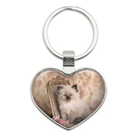 Ragdoll Tiffany Cat Kitten Victorian Roses Keychain Heart Love Metal Key Chain Ring