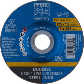 Pferd 62012630 DUODISC Combination Disc PSF Steelox 1 Piece 125 x 1.9 x 22.23 mm, Offset, Separating and Grinding on Steel and Stainless Steel (INOX), 125 mm x 1.9 mm