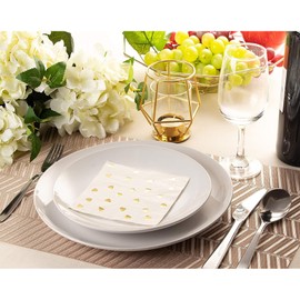 Juvale Engagement Napkins - 5 x 5 In Folded, 3-Ply, 50-Pack, Gold Foil Heart - Cocktail & Heart Engagement Party Napkins