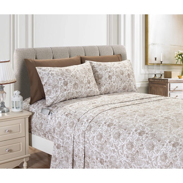 Elegant Comfort Amelia Paisley Printed 4-Piece Sheet Set, Deep Pocket