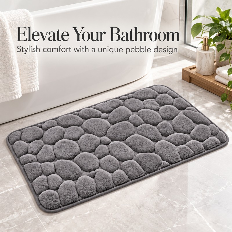 3D Cobblestone Embossed Bathroom Mat Quick Dry Absorbent Floor Rug