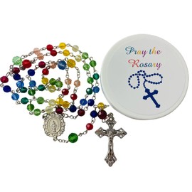 Westmon Works Pray the Rosary Colorful Glass Bead Catholic Youth Teen Set with Case