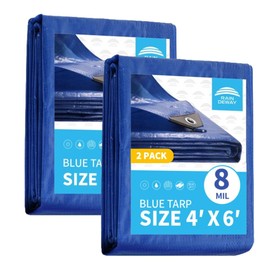 RAINDEWAY Small Tarps 4x6 Feet (2 Pack) 8 Mil, UV Resistant, Durable, Multipurpose Waterproof Poly Tarp Cover with Metal Grommets and Reinforced Edges,Blue Tarp
