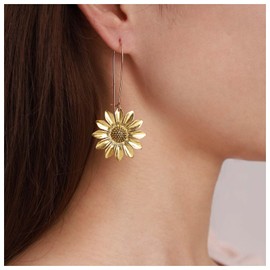 Inilbran Boho Sunflower Drop Earrings Gold Daisy Flower Drop Earrings Vintage Daisy Dangle Earrings Large Sun Flower Earrings Jewelry for Women and Girls