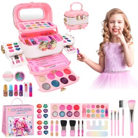 Nasjac Juguete Maquillaje Niña, 58 Piezas Kit de Maquillaje Lavables de Simulación, Juguete Cosmético Bolsa de Maquillaje Princesa con Estuche de Transporte, Regalos de Navidad para Niñas 3+Años