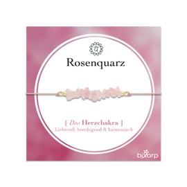 Bixorp Rosenquarz/Mondstein/Amethyst Chakra Armband Damen – Edelstein Schmuck mit Kordel – bis 22 cm verstellbar mit Geschenkverpackung (Rosenquarz)