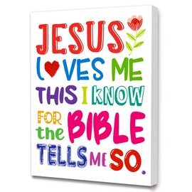 LISTNGBO Bible Verses Canvas Wall Art for Kids,Jesus Loves Me Canvas Painting Wall Decor for Kids,Christian Religious Canvas Wall Art For Kids Nursery/Classroom/Bedroom Wall Decor 12" x 15"