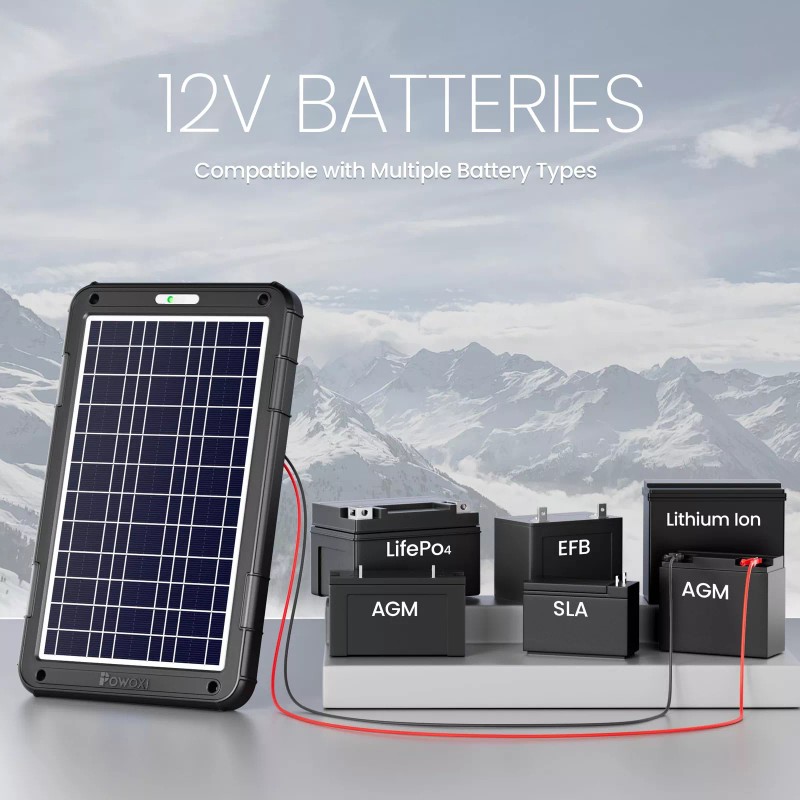 POWOXI 12V 12W Solar Car Battery Trickle Charger Maintainer with