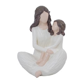 Elegondrar Sitting Mother Daughter Figurines, Gifts for Mom, Ideal for Mothers Day, Birthday, Thanksgiving, Christmas, White Hand-Painted Sculpture for Home Office Tabletop Shelf Decor