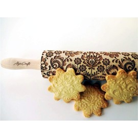 Algis Crafts | FOLK Embossed Rolling Pin for Baking Accessories with Laser Engraved Design | Beautifully Handmade Pattern Rolling Pin | Decorative Dough Roller to Make Unique Bakes and Pottery