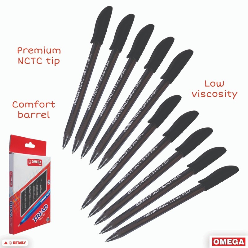 OMEGA Triad Tint Ballpoint Pens, BLACK, Medium Point (1.0 mm),