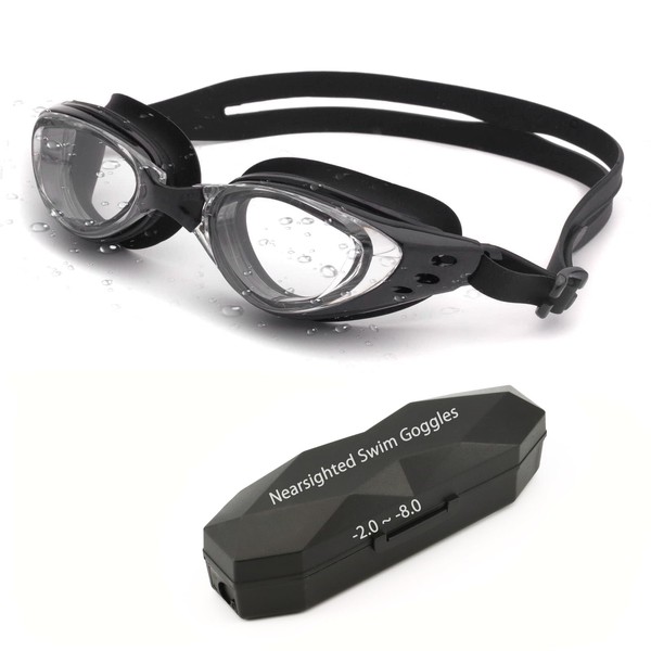 ESAVIA Nearsighted Swim Goggles -2.0D to -8.0D,Anti Fog Shortsighted Swimming